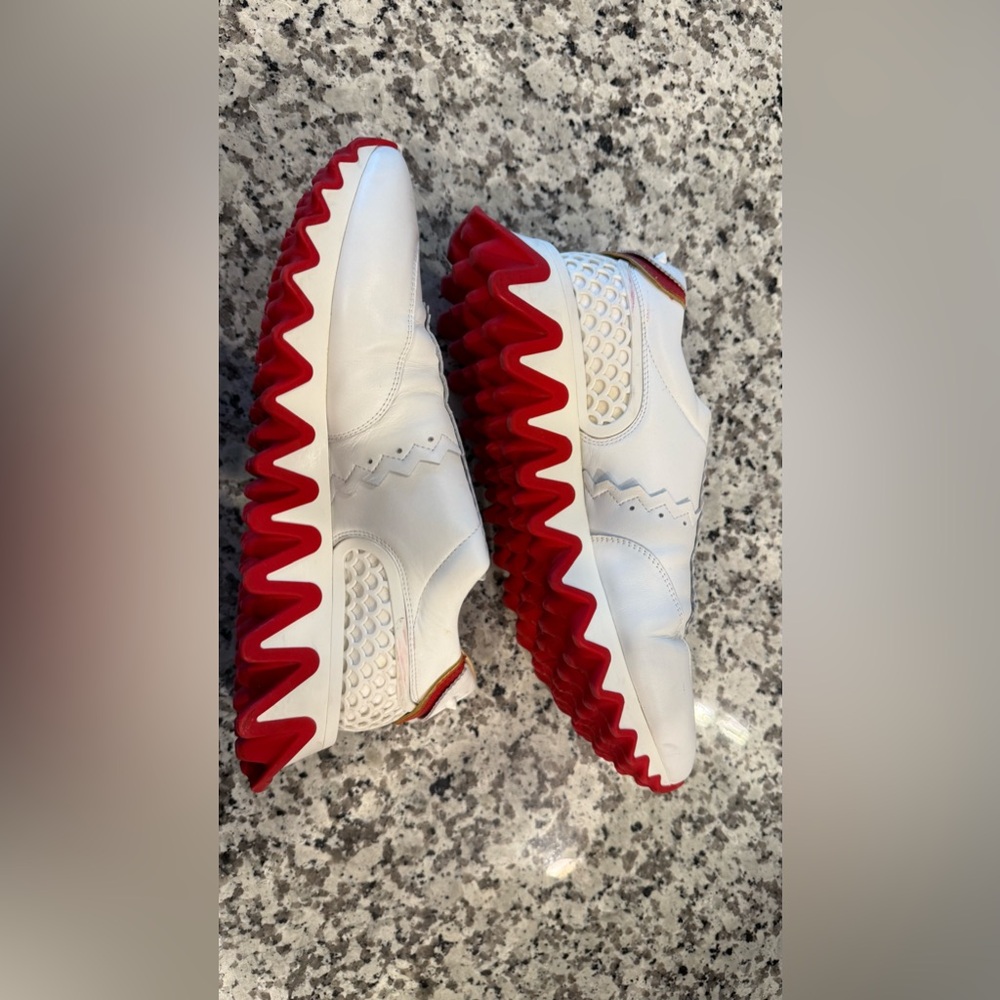 CL Paris White Leather Sneakers with Red Zigzag Sole - Picture 6 of 7